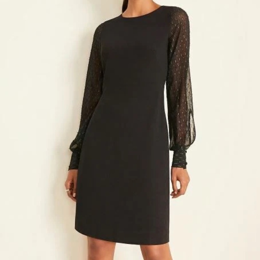 *NWT* Ann Taylor Petite Black Sheer Long Sleeve Crew Neck Dress Size 2P